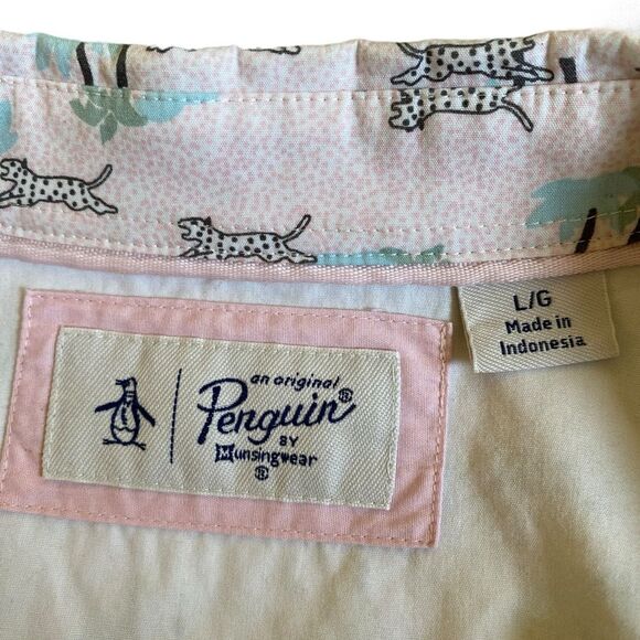 Original Penguin Animal Jungle Button Up Shirt Men's Size L Pink Preppy Summer - Picture 15 of 16
